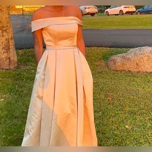 Champagne Ball-gown off-the-shoulder bridesmaid dress